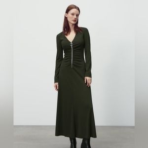 New Zara Zippered Long Dress - Dark Green 4437/047